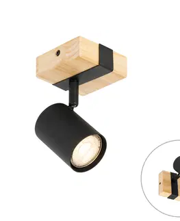 Nastenne lampy Moderná bodová čierna s dreveným nastaviteľným štvorcom - Jeana