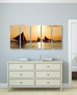 Obrazy prírody a krajiny 5-dielny obraz nádherný západ slnka na mori