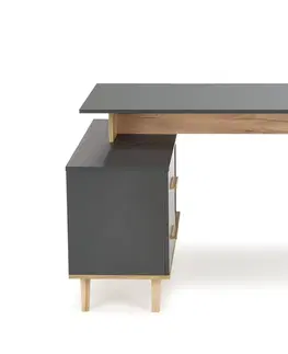 Písacie a pracovné stoly HALMAR Sergio XL rohový písací stôl so zásuvkami antracit / dub wotan