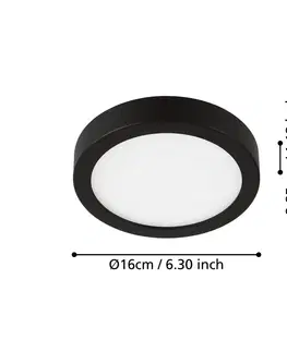 Stropné svietidlá EGLO LED stropné svietidlo Fueva 5 IP44 3000K čierne Ø16cm