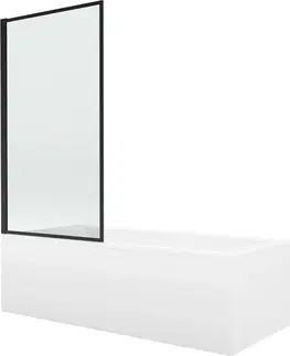 Sprchové dvere MEXEN/S - Cubik obdĺžniková vaňa 150 x 70 cm s panelom + vaňová zástena 80 cm, čierna vzor fix 550315070X9308007070