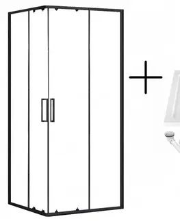 Vane REA/S - Sprchovací kút PUNTO - čierny 80x100 + biela sprchová vanička Savoy KPL-K1016