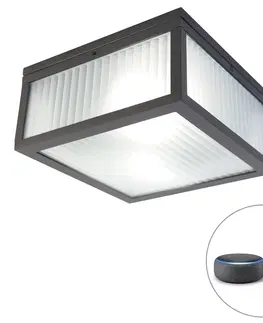 Vonkajsie stropne svietidla Inteligentné vonkajšie stropné svietidlo čierne s rebrovaným sklom vrátane WiFi A60 - Charlois