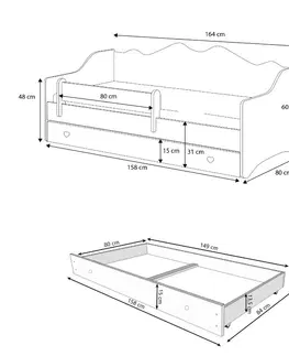Postele NABBI Elin detská posteľ s matracom a úložným priestorom 80x160 cm biela / ružový vzor