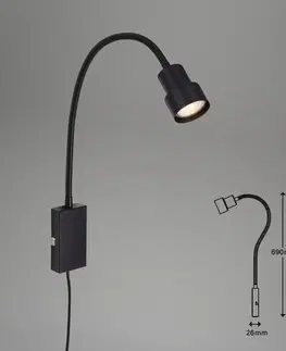 Nástenné svietidlá Briloner Nástenné LED svetlo Tusi s ohybným ramenom, čierna