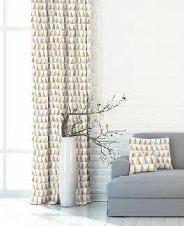 Závesy Dekoratívna záclona alebo látka, OXY Žlto-šedé trojuholníky, sivo-žltá, 150 cm 150 cm
