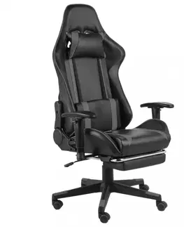 Kancelárske stoličky Herné kreslo s podnožkou PVC / kov Dekorhome Čierna