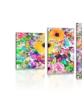 Obrazy kvetov 5-dielny obraz pestrofarebné kvety