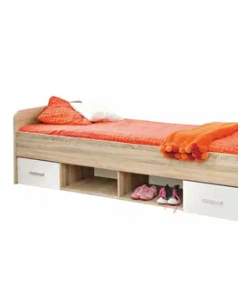 Postele KONDELA Emio Typ 4 90 detská posteľ s úložným priestorom dub sonoma / biela