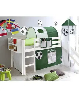 Vyvýšené detské postele Posteľ S Priestorom Na Hru Kasper Záves Bielo-Zelený
