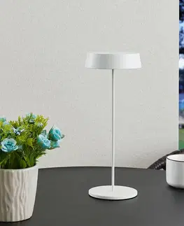 Vonkajšie osvetlenie terasy Lucande Nabíjateľná stolová lampa Lucande LED Tibia, biela, hliník, USB, IP54