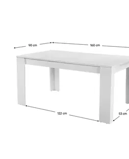 Jedálenské stoly Jedálenský stôl, biela, 160x90 cm, TOMY NEW