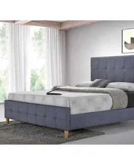 Postele KONDELA Balder New 160 čalúnená manželská posteľ s roštom sivá / prírodná