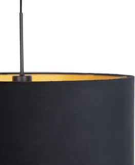 Zavesne lampy Závesné svietidlo s velúrovým tienidlom čierne so zlatým 50 cm - Combi