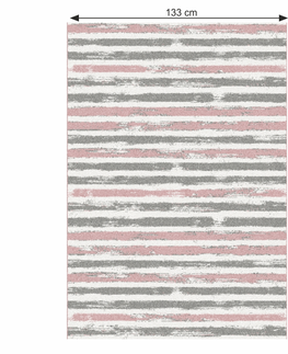 Koberce a koberčeky KONDELA Karan koberec 133x190 cm ružová / sivá / biela