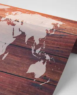 Samolepiace tapety Samolepiaca tapeta mapa sveta s dreveným pozadím