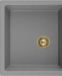 Kuchynské drezy MEXEN/S MEXEN/S - Tomas granitový drez 2-bowl 800x500 mm, šedá, + zlatý sifón 6516802000-71-G