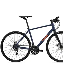 bicykle Cestný bicykel RC120 na cykloturistiku s kotúčovými brzdami modro-oranžový
