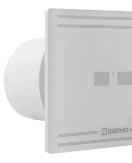 Domáce ventilátory SAPHO - GLASS kúpeľňový axiálny ventilátor s LED displejom, 8W, potrubie 100, biela GS103