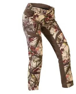mikiny Dámske poľovnícke nohavice 500 nehlučné s maskovacím motívom lesa