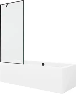 Sprchové dvere MEXEN/S - Cube obdĺžniková vaňa 180 x 80 cm s panelom + vaňová zástena 80 cm, čierna vzor 550518080X9508007070