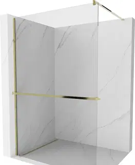 Sprchové dvere MEXEN/S - Kioto+ Sprchová zástena WALK-IN s poličkou a držiakom uterákov 85 x 200, transparent, zlatá 800-085-121-50-00