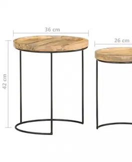 Konferenčné stolíky Odkladací stolík 2 ks drevo / kov Dekorhome Mangovníkové drevo