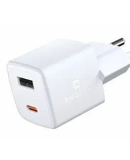 Nabíjačky pre mobilné telefóny Mini Adaptér Swissten GaN 1 x USB-C a 1 x USB 30 W, PD, biela 22056100