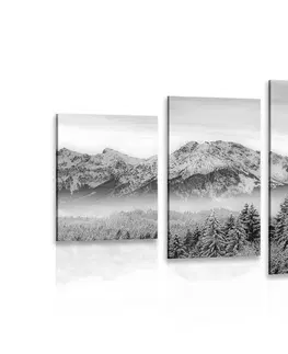 Čiernobiele obrazy 5-dielny obraz zamrznuté hory v čiernobielom prevedení