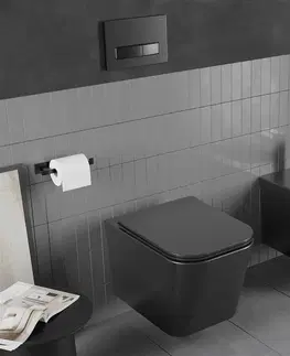 Záchody MEXEN/S - Teo Závesná WC misa čierna mat vrátane sedátka soft-close duroplastu, čierna lesk 30850685
