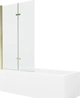 Sprchové dvere MEXEN/S - Cubik obdĺžniková vaňa 160 x 70 cm s panelom + vaňová zástena 100 cm, transparent, zlatá 550316070X9210025000