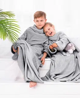 Detské deky Decoking Deka s rukávmi Lazy Kids oceľová, 90 x 105 cm