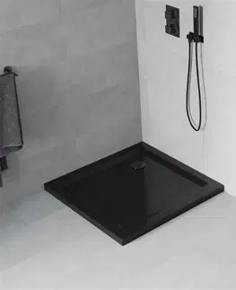 Vane MEXEN/S - Flat sprchová vanička štvorcová slim 90 x 90 cm, černá + čierny sifón 40709090B