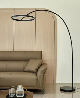 Stojacie lampy Lucande Lucande LED oblúková stojacia lampa Yekta, 3-stupňová, čierna