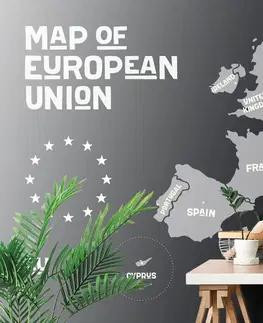 Tapety mapy Tapeta čiernobiela mapa s názvami krajín EÚ