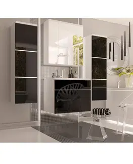 Kúpeľňový nábytok Skrinka vysoká, biela/čierny extra vysoký lesk HG, MASON BL11