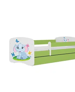 Jednolôžkové postele Detská Posteľ. Babydreams+Sz+M Zelená 80x180 Slon