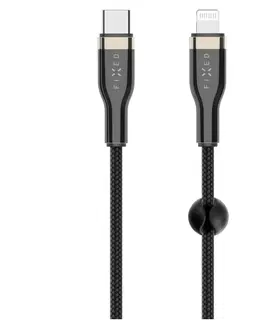 USB káble FIXED Dátový a nabíjací opletený kábel USB-CLightning MFI, PD, 1,2 m, čierny FIXDB-CL12-BK