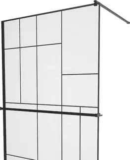 Sprchové dvere MEXEN/S - KIOTO Sprchová zástena WALK-IN s poličkou a držiakom uterákov 100 x 200, transparent/čierna 8 mm, čierna 800-100-121-70-78