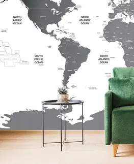 Samolepiace tapety Samolepiaca tapeta mapa sveta s jednotlivými štátmi v šedej farbe
