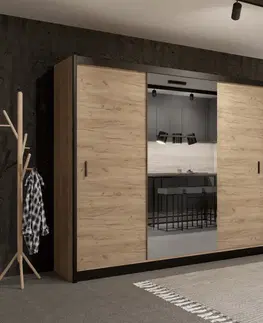 Šatníkové skrine Skriňa s posuvnými dverami, čierna/dub craft, 250x215 cm, CRAFT