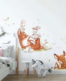 Nálepky na stenu Samolepky pre deti - Srnky so zajačikmi