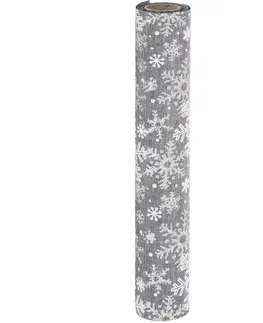 Vianočné dekorácie Dekoratívna látka Big snowflakes sivá, 21 x 250 cm