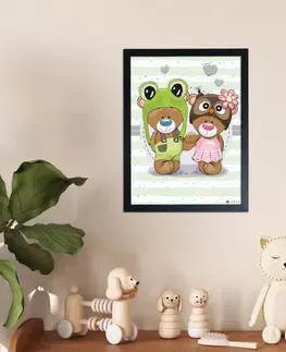 Obrazy do detskej izby Obraz zaľúbených medvedíkov s čiapkami