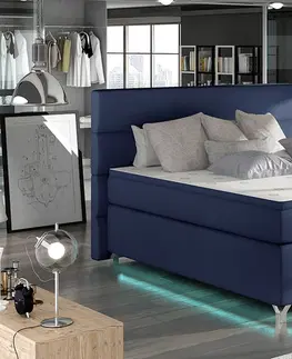 Postele NABBI Avellino 160 čalúnená manželská posteľ s úložným priestorom modrá