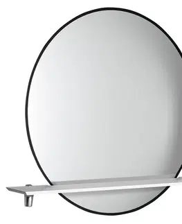 Kúpeľňa SAPHO - SHARON LED podsvietené zrkadlo Ø 80cm s policou, čierna mat 31255CI-01