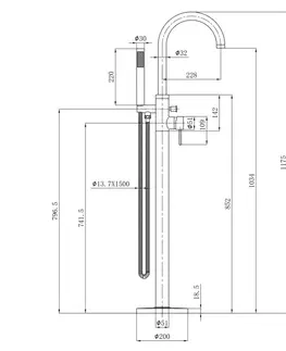 Kúpeľňové batérie AQUALINE - CETO vaňová batéria s pripojením do podlahy, 1175mm, chróm BV357