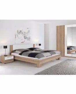 Spálňové zostavy Spálňový komplet (skriňa, posteľ a 2 nočné stolíky), dub sonoma/biela, MARTINA