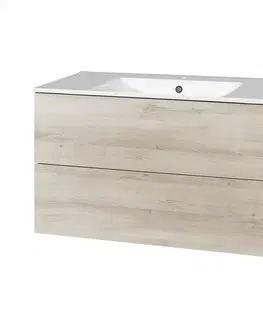 Kúpeľňový nábytok MEREO - Aira, kúpeľňová skrinka s keramickým umývadlom 101 cm, dub Kronberg CN722