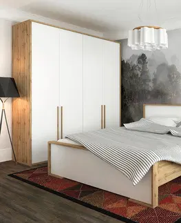 Postele NABBI Finni 1600 manželská posteľ s roštom dub wotan / biela